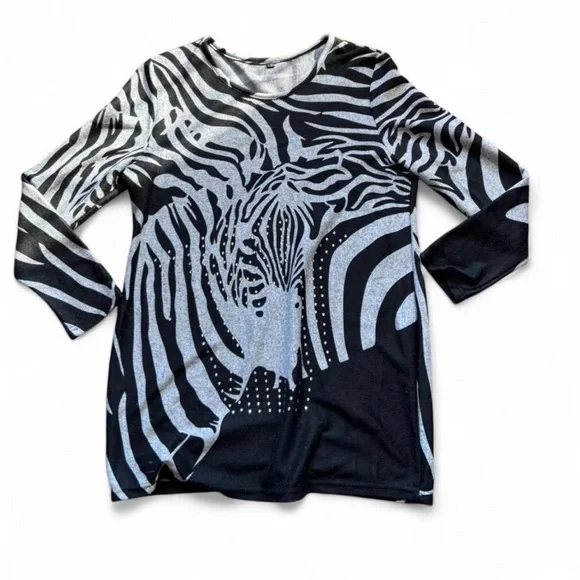 Zebra print long sleeve top Y2K black grey animal print L/XL 💋 - Picture 2 of 7